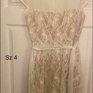 White and nude chiffon/lace midi dress. Can dress up or down.
